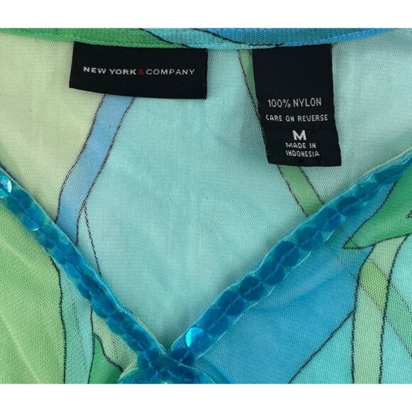 New York & Company Womens Medium Leaf Print Nylon Top Semi Sheer Y2k - Picture 2 of 4